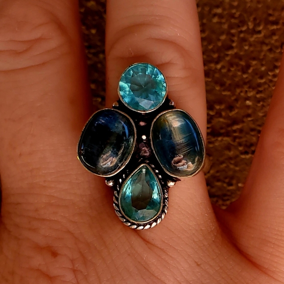 New Kyanite & Blue Topaz 925 Silver Ring. - Picture 1 of 12
